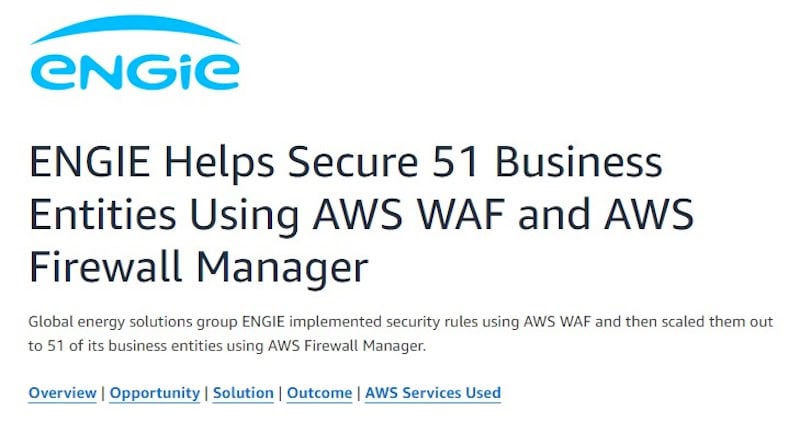 Screenshot of Engie using AWS for its firewall manager.