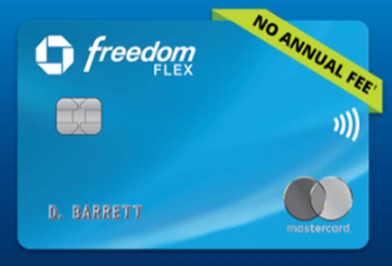 The blue Chase Freedom Flex credit card. 