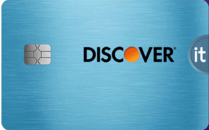 A light blue Discover IT Cash Back credit card. 