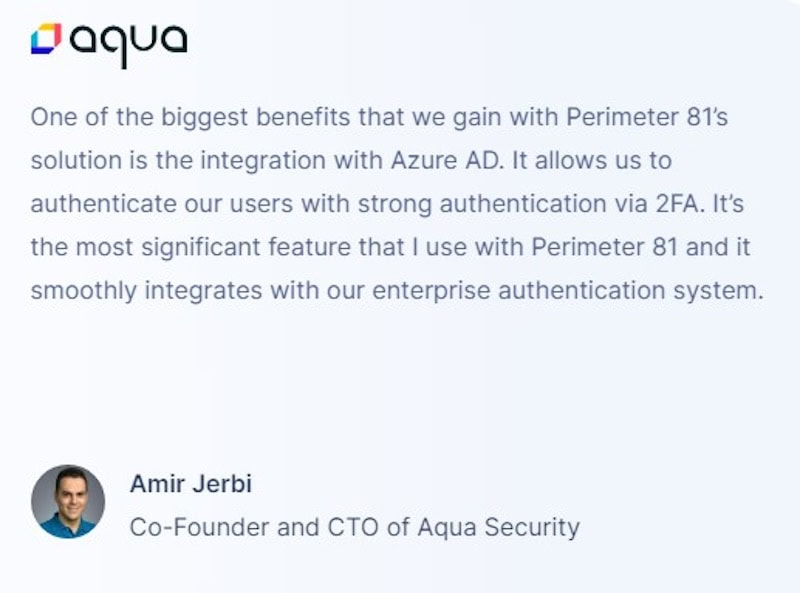 Screenshot of Aqua co-founder and CTO Amir Jerbi highlighting the importance of using Perimeter 81 for integration with Azure AD.