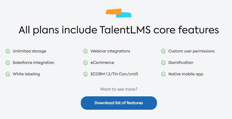 Features included in TalentLMS's forever free plan.