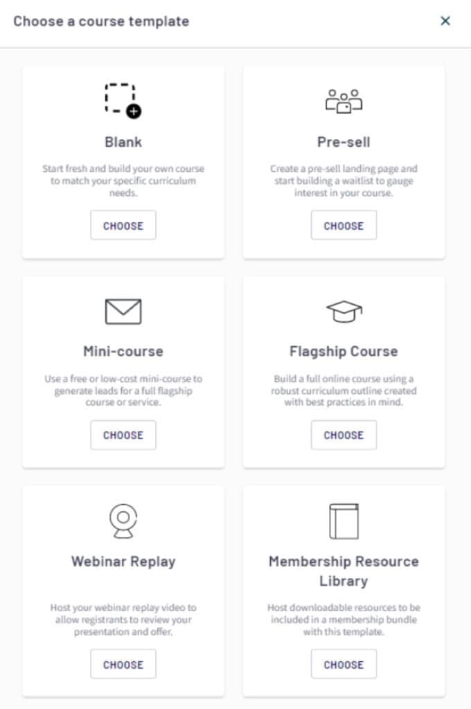 Examples of Thinkific course templates.