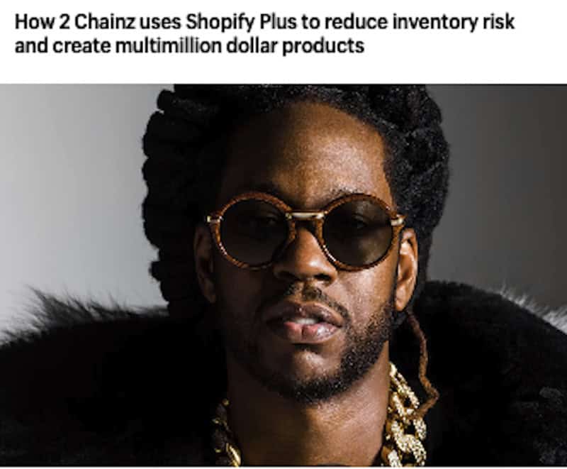 Screenshot of how 2Chainz uses Shopify to sell merch.