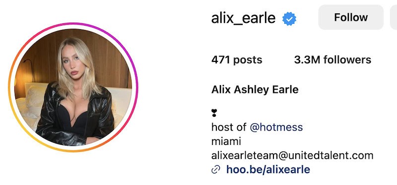 Instagram of Influencer Alix Earle who makes money with affiliate marketing.
