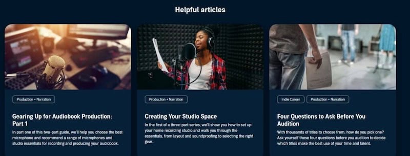 A screenshot of all the resources Amazon provides to help you build a narration portfolio.