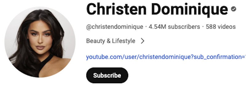 Online profile of beauty and lifestyle content creator, Christen Dominique. 