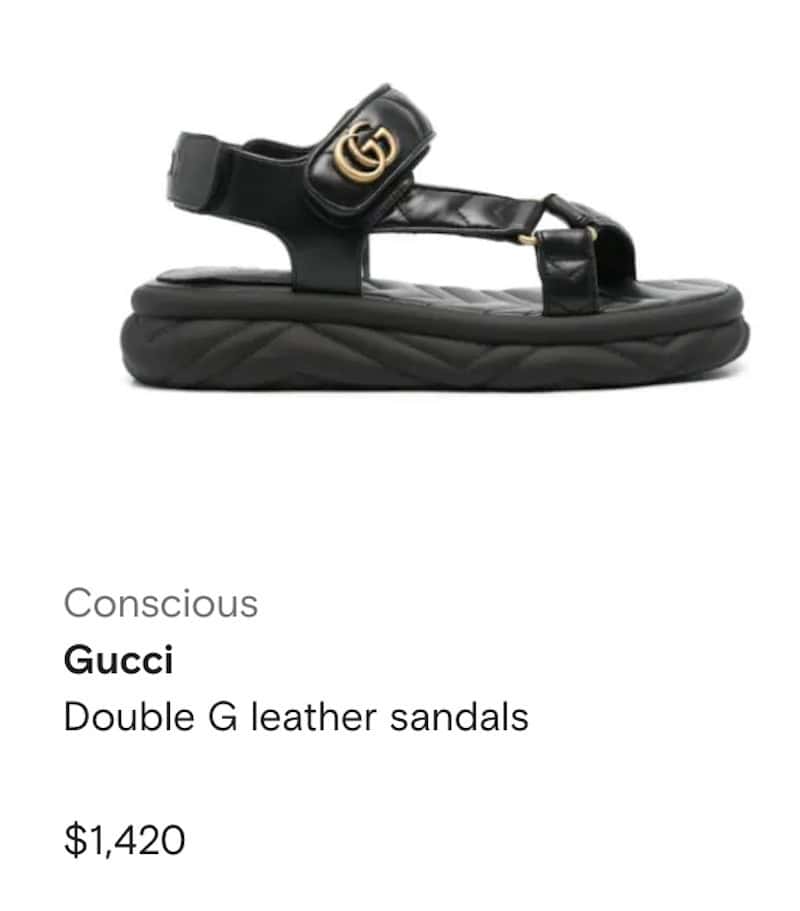 Black Double G Gucci leather sandals on sale for $1,420. 