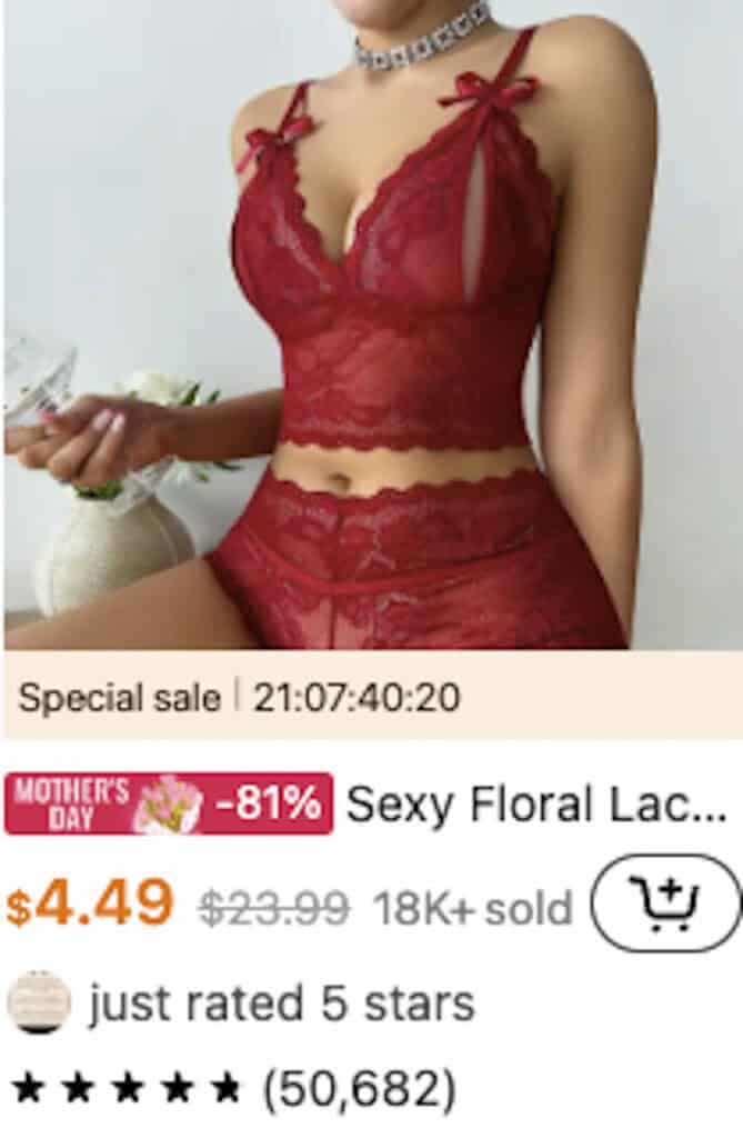 Sexy floral lingerie for sale on Temu. 