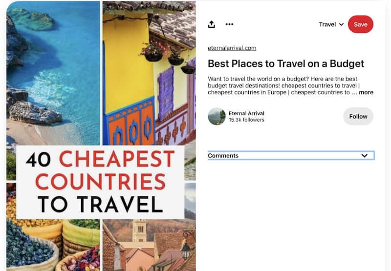 Pinterest pin example from a travel blog. 