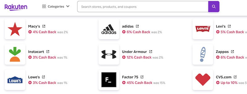 Screenshot of some of the deals offered on Rakuten to make $600.