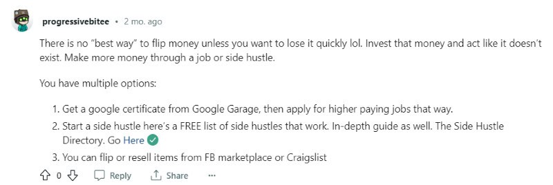 A Redditor discusses how to make 10K quickly by getting a side hustle.