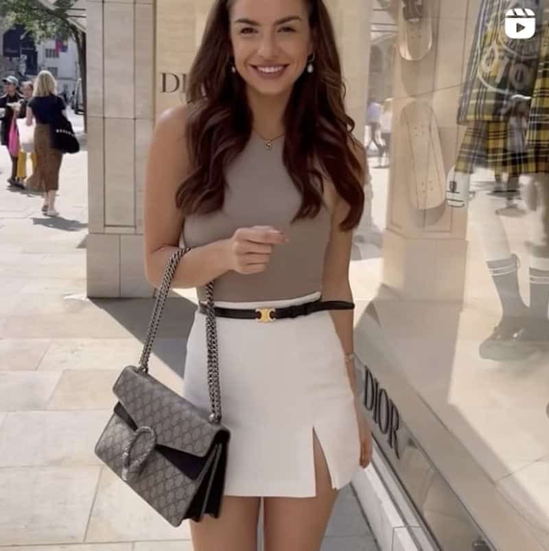 Fashion influencer Sophie Knight promoting an outfit with a Gucci bag and Celine belt. 