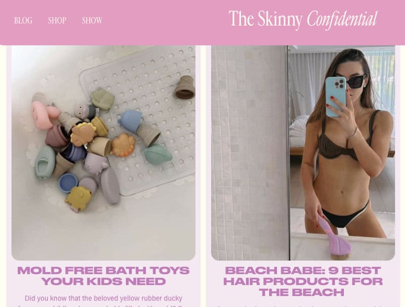 E-commerce store, The Skinny Confidential, and its founder, Lauryn Bosstick. 