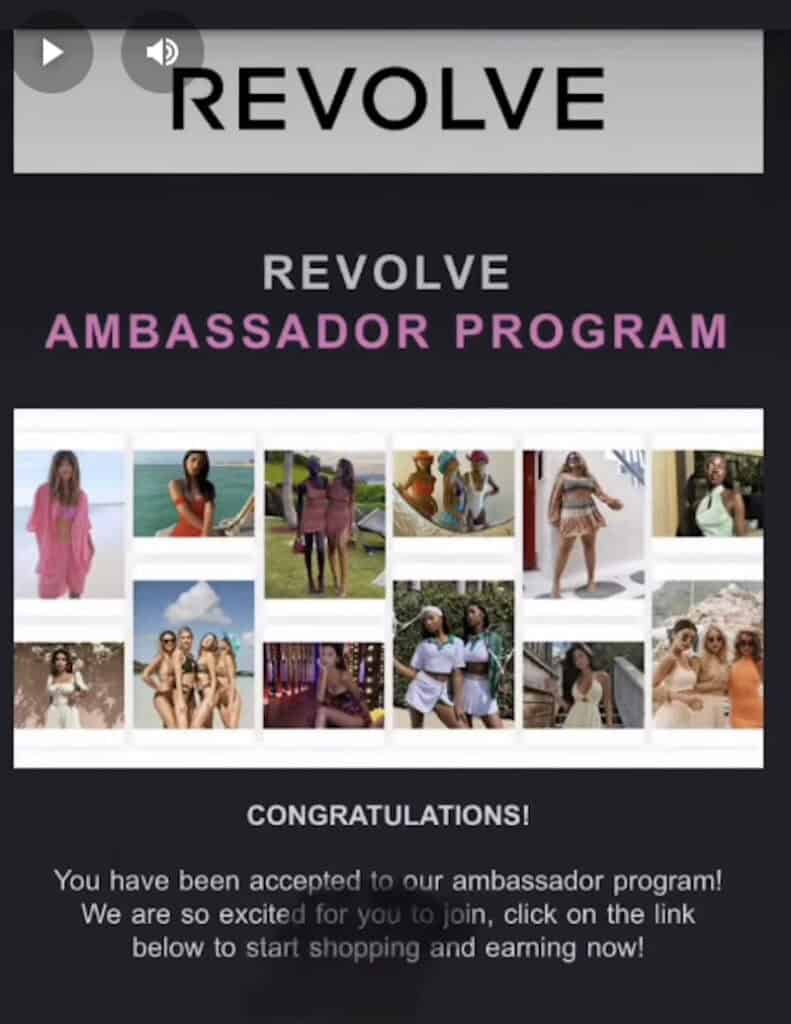 Revolve ambassador program acceptance notice. 