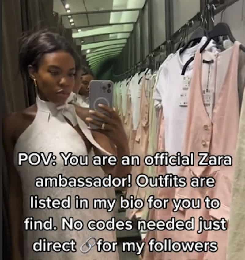 Zara ambassador example content. 