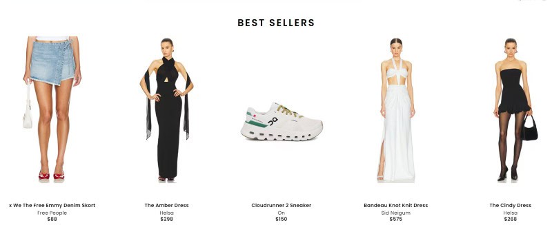 Best sellers on the online retail website, Revolve. 