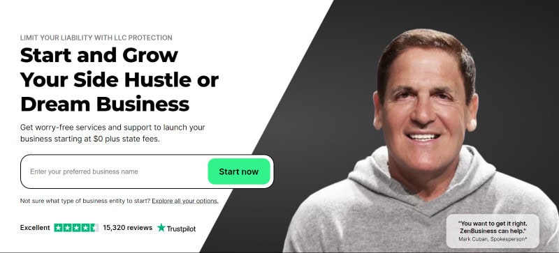 ZenBusiness helps people set up LLCs and is recommended by Mark Cuban. 