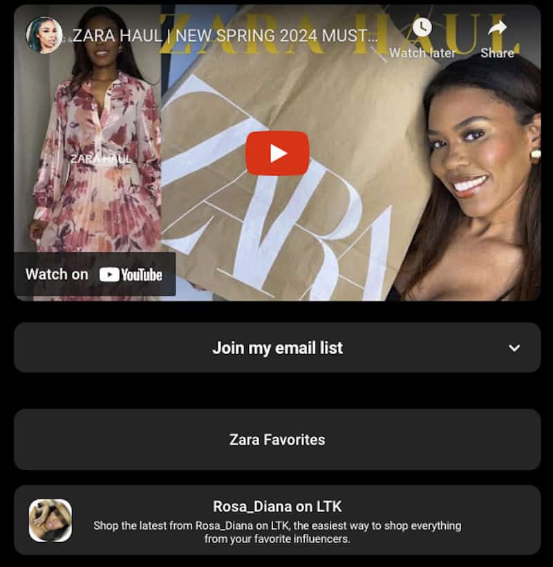 Zara ambassador, Rosa Diana on YouTube. 