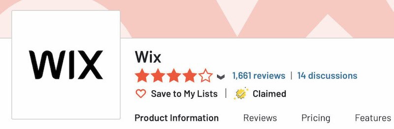 A screenshot of the 4 stars Wix has received from G2. 