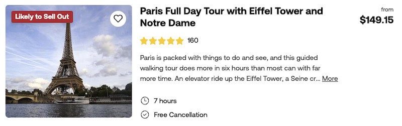 A tour around Paris that's available to book on Viator platform. 