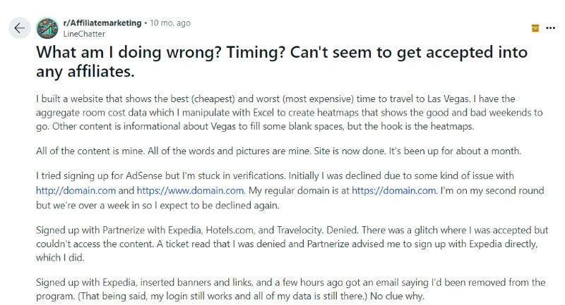 A person on Reddit shares that they were removed from Expedia group affiliate programs. 