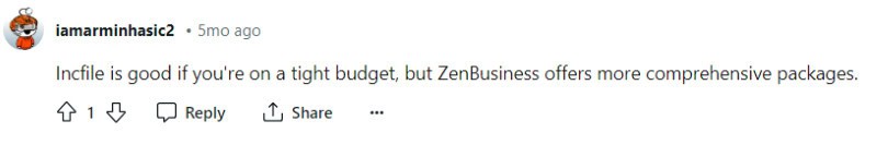 Someone on Reddit talks about how Bizee is more affordable than ZenBusiness.  