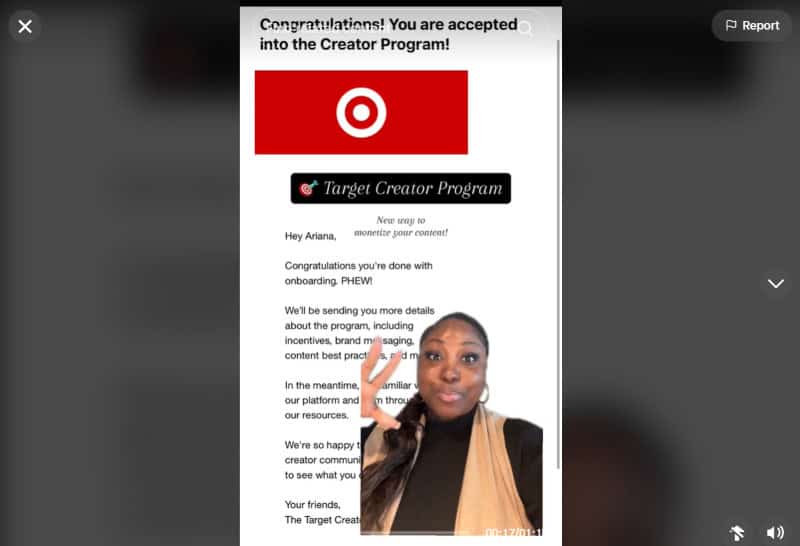 Popular TikToker, Ariana, shares that she was approved for the Target Creators program within a day. 