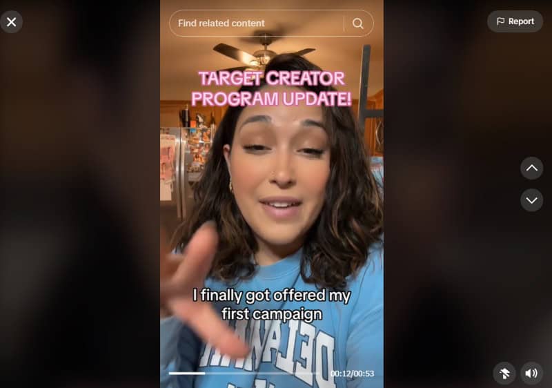 A person on TikTok shares that they were approved for the Target Creators program. 