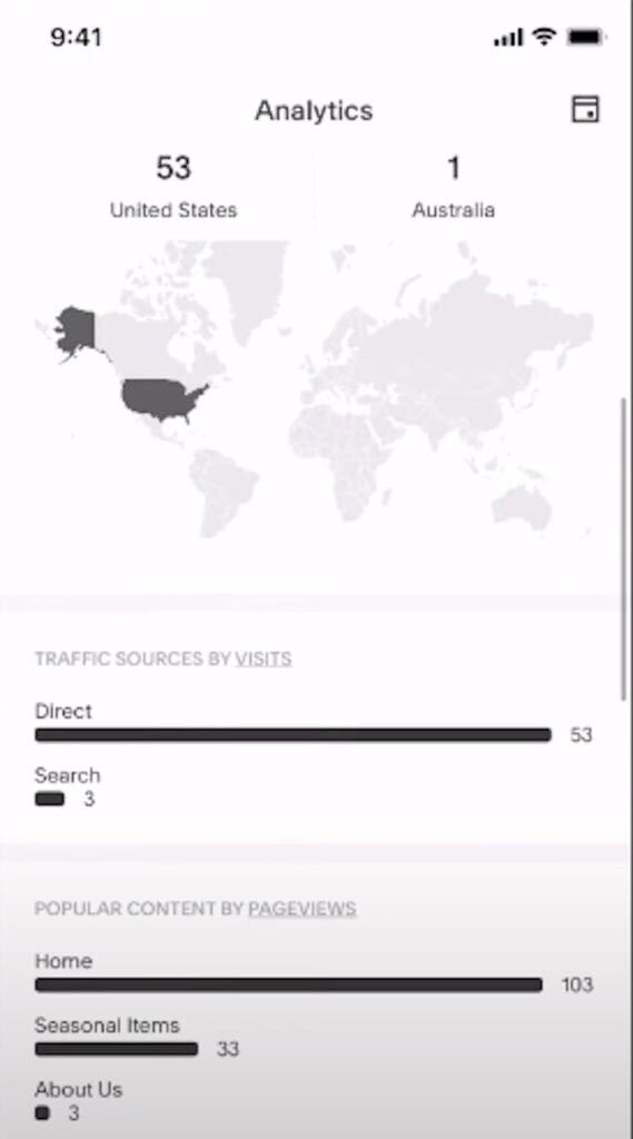 A screenshot example of pet care blog analytics provided by Squarespace. 