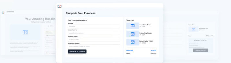 An example of checkout screens available for ClickFunnels users. 