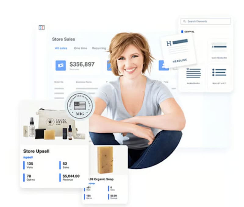 An example of a business owner that uses ClickFunnels to track her online store sales. 