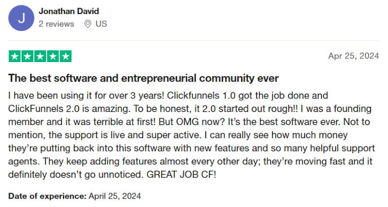 A positive ClickFunnels review from someone who has been using the software for over 3 years. 