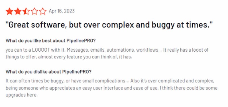 A Pipeline Pro customer review from someone who likes the software but thinks it's more complex than necessary. 