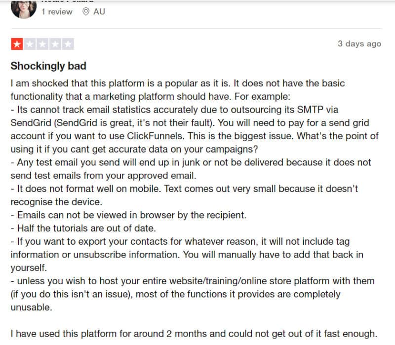 A negative ClickFunnels review from someone who thinks the platform is outdated and simply not that great. 
