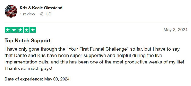 A glowing ClickFunnels review from a customer who thinks the software has improved their productivity. 