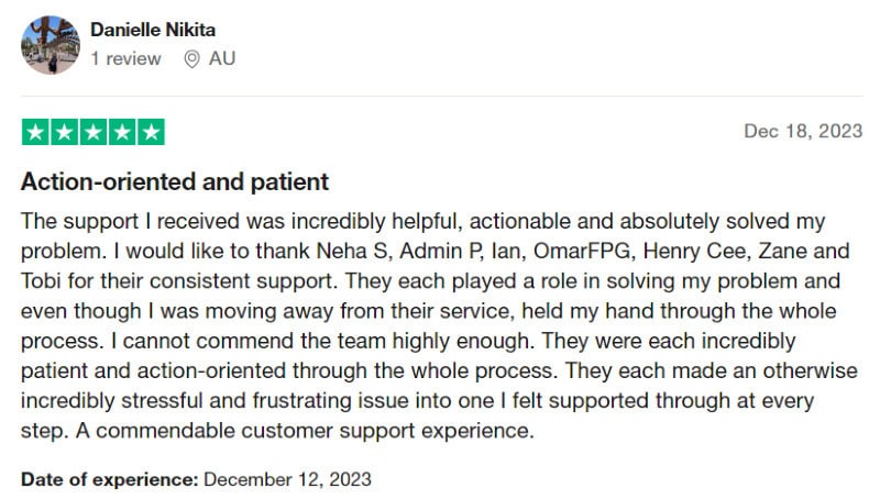 A positive WordPress review from someone who had a wonderful customer service experience with the company. 