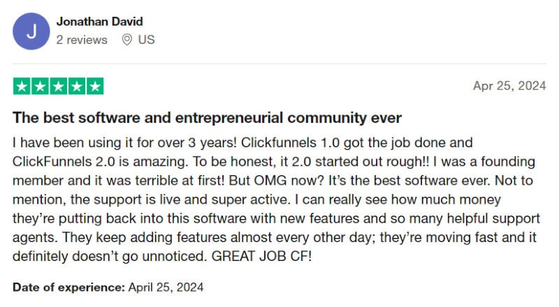 A 5-star ClickFunnels review from someone that has been a customer for over 3 years. 