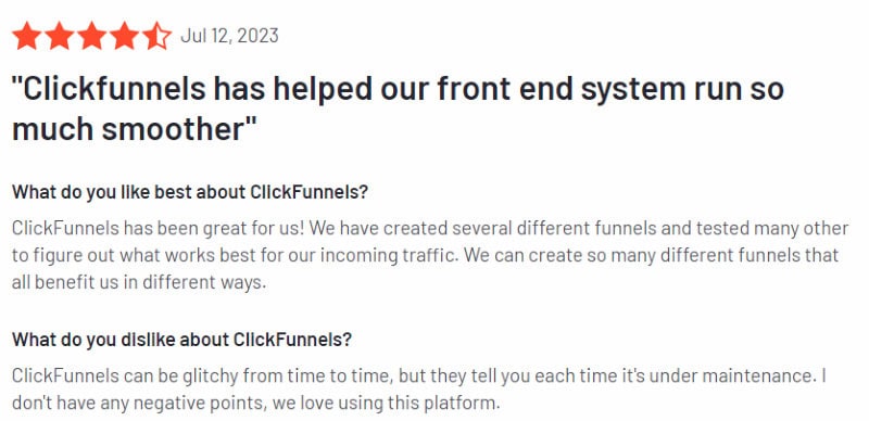 A positive ClickFunnels review from someone who believes the software has helped their business run 