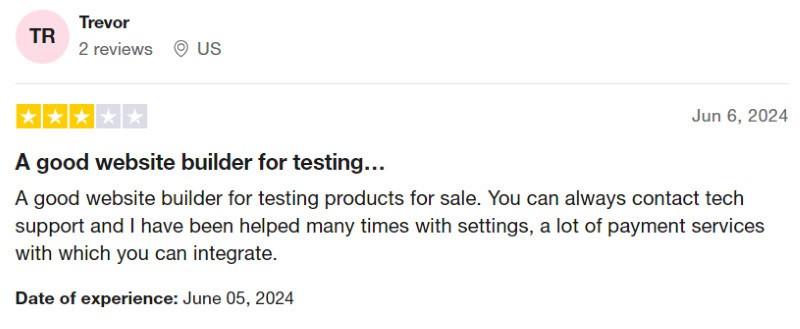 A 3-star Shopify review from someone who liked using the software to test product sales online. 