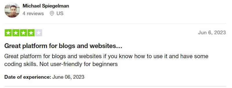A positive WordPress review from someone who likes the platform, but shares that it's not exactly beginner-friendly. 