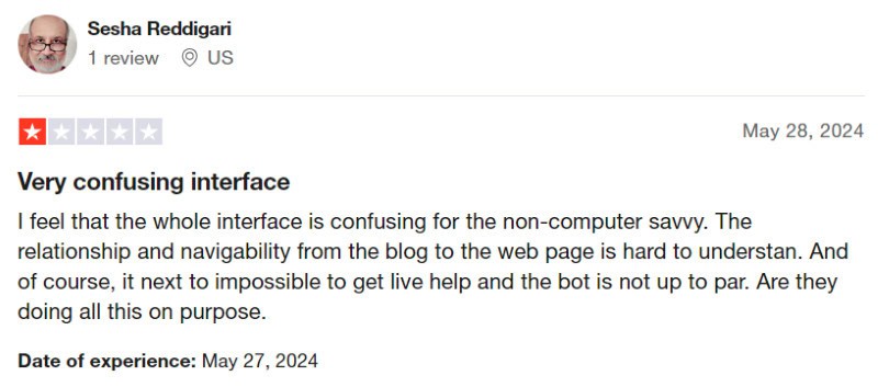 A one-star WordPress review from someone who found the platform to be very confusing. 