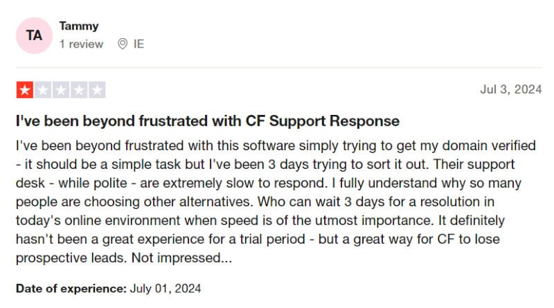 A negative ClickFunnels review from a customer who did not have a great customer service experience. 