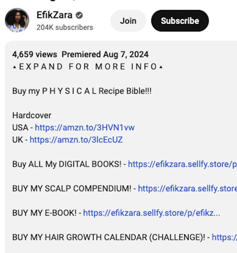 Zara Simon-Ogan's profile links and how she sells products online using Sellfy. 