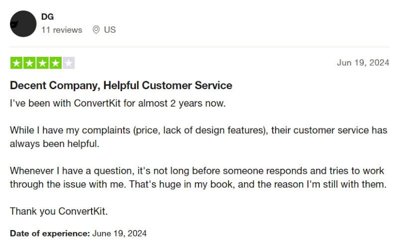 A four star ConvertKit review from someone who thinks there could be better design features. 