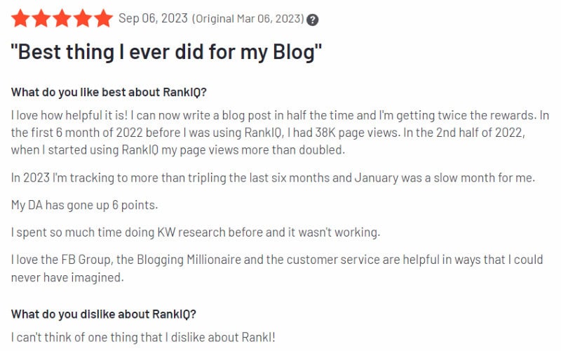 A five star RankIQ review from a blogger who claims getting RankIQ is 