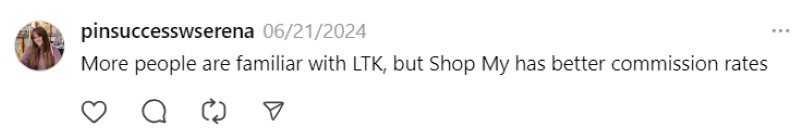 A person on Threads explained that ShopMy has higher commission rates than LTK. 