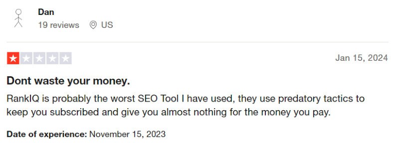 A negative RankIQ review from someone who warns others not to waste their money on this software. 