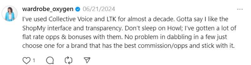 A person on Threads recommends using both LTK and ShopMy. 