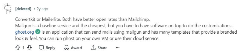 Someone on Reddit states that ConvertKit is better than Mailchimp because it has higher open rates. 