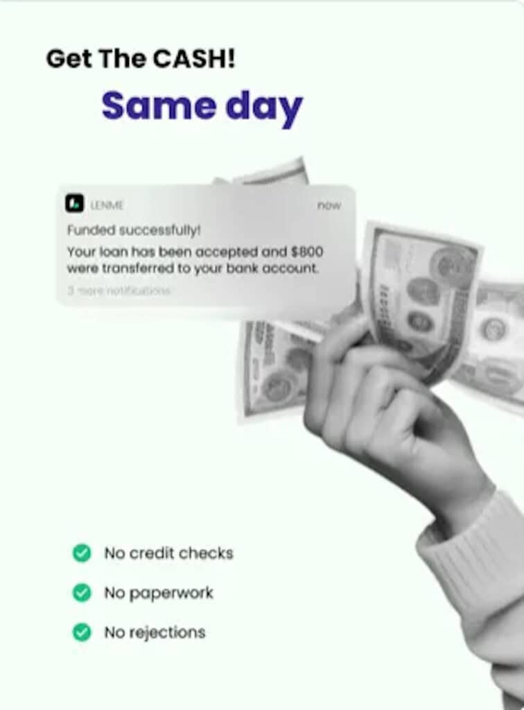 The Lenme peer-to-peer lending app offers same-day funding. 